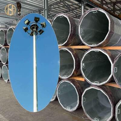 خرید نورپردازی استخر بالا 25m 30m 35m ارتفاع فولاد قطب روشنایی آکتاگونال گالوانیزه با دستگاه بالا و پایین آوردن چراغ های LED سیلاب online manufacture