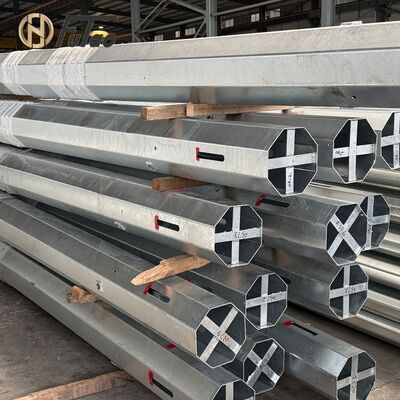 خرید 12m 40ft Q460 Hot-Dip Galvanized Octagonal Steel Utility Pole ️ قطب توزیع برق سه بخش با تقویت متقاطع داخلی online manufacture